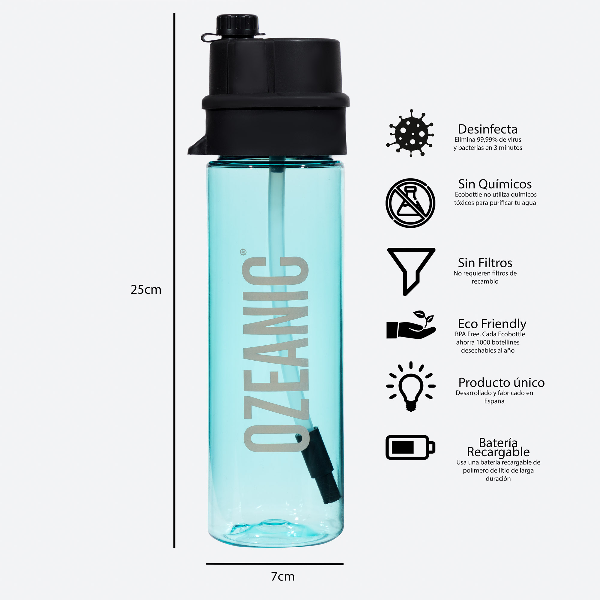 botella potabilizadora de agua 600 ml en 3 colores [COMPRAR]